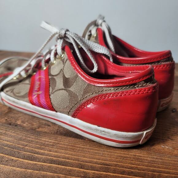 Coach Canvas Shoe Low Top Red and Brown Womens Size 5.5 - Picture 3 of 8